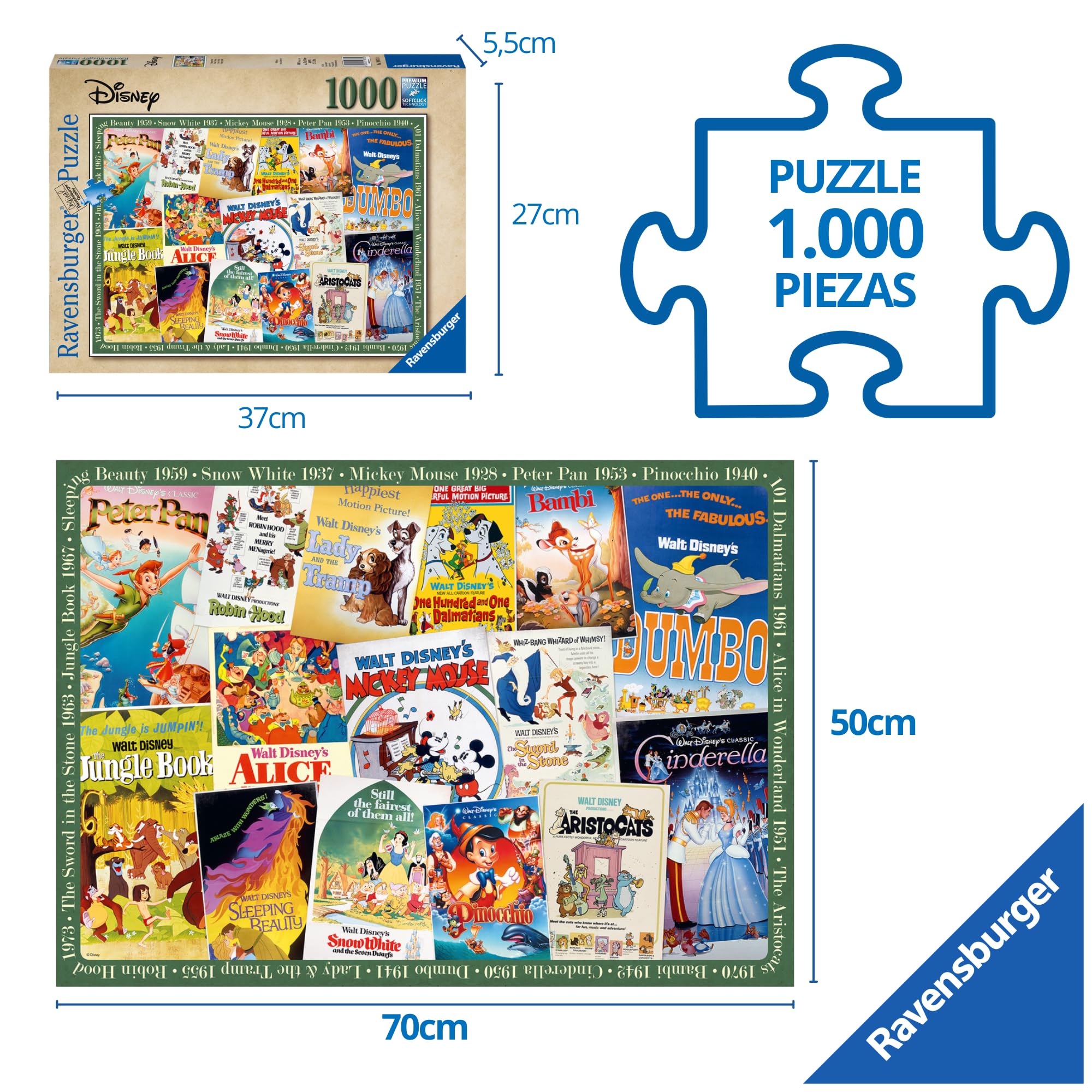 Amazon.com: Ravensburger 19874 Disney Vintage Movie Posters 1000
